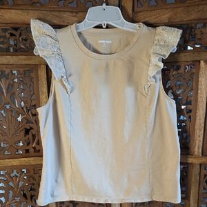 Lands' End Tan Top with Lace Shoulder Accents